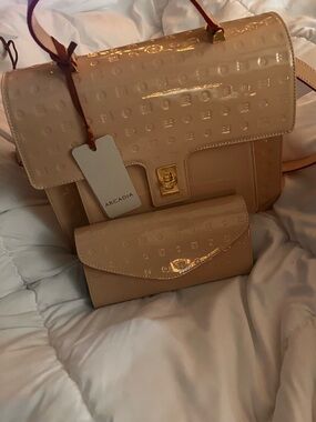 Arcadia Glossy Patent Satchel and Wallet in Nude